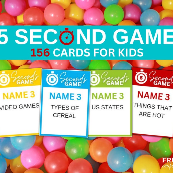 5 Second Game for Kids | 156 Printable Kids Game Cards |  Editable Jr 5 Second Game for Kids PDF | Fun Activities for Kids Instant Download