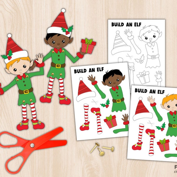 Adorable Elf Template Craft Kit Printables | DIY Elf Doll Fun Christmas Craft for Kids | Elf Props & Accessories Instant Digital Download