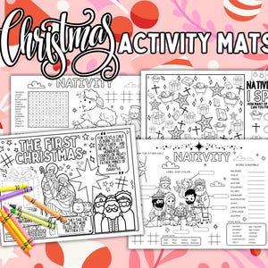 Christian Christmas Activity Mats, Kids Christmas Sunday School Printable Coloring Sheets, Nativity Bible Verse Church Activity Sheets