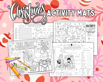 Christian Christmas Activity Mats, Kids Christmas Sunday School Printable Coloring Sheets, Nativity Bible Verse Church Activity Sheets