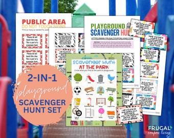 Park Scavenger Hunt Printable Set, 20 Playground Treasure Hunt Clues Riddles for Kids + Park Scavenger Hunt Checklist PDF Digital Download