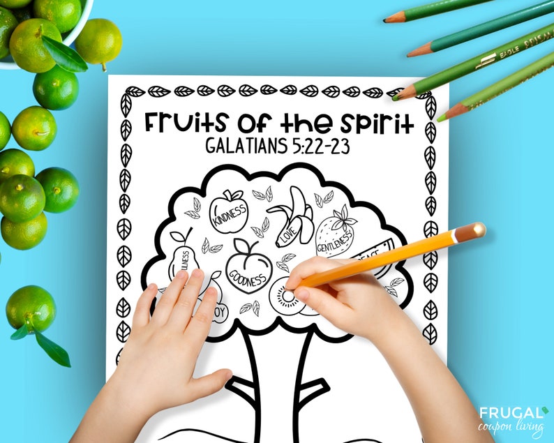 Fruits of the Spirit Coloring Page, Bible Verse Worksheet for Kids ...