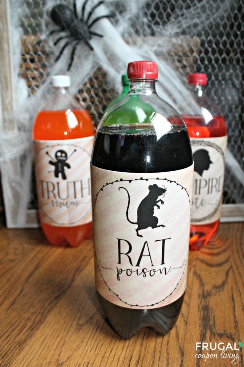 ハロウィンパーティー用ドリンクラベル（デジタルダウンロード）、不気味な2リットルソーダボトル用ハロウィン飲料ラベル印刷可能、Shocktails ハロウィンDIY 画像 2