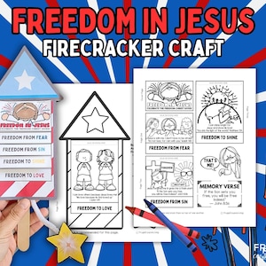 Freedom in Jesus Fourth of July Bible Craft, Patriotic Religious Flipbook, Freedom in Christ Sunday School Activity for July 4th, John 8:36