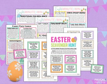 24 Easter Party Games for Kids and Adults | Fun Easter Games Set | Easter Activities for Kids Bundle Printable | One Minute, Scavenger Hunt