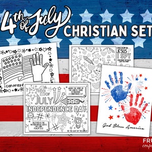 4th of July Independence Day Children&#39;s Church Idea, Christian Printable Fourth of July Coloring Page, Handprint Art, Activity Sheets, I Spy