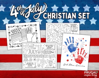 4th of July Independence Day Children's Church Idea, Christian Printable Fourth of July Coloring Page, Handprint Art, Activity Sheets, I Spy