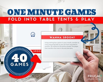 Minute to Win it Game Cards | 40 One Minute Games for Kids + Adults | 60-Second Games, Game Night, Team Building, Birthday Party Game Ideas