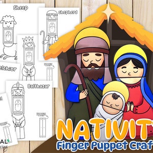 Nativity Craft for Kids | Christmas Sunday School Lesson | Kids&#39; Nativity Finger Puppets Set | Nativity Clip Art Printable | Birth of Jesus