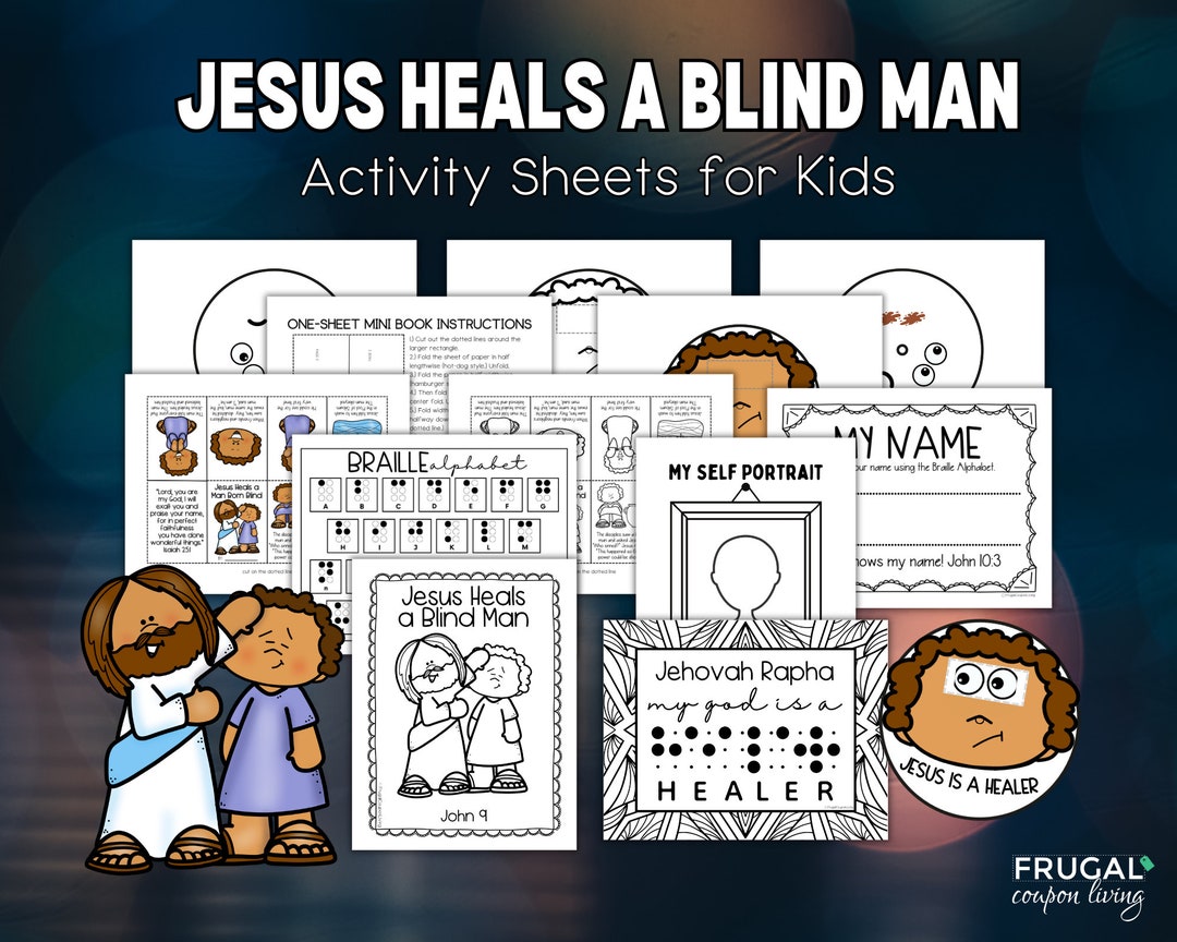 Jesus Heals the Blind Man Crafts Set With Braille Coloring Pages, Mini ...