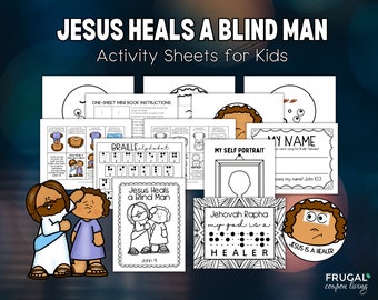 Jesus Heals the Blind Man Crafts Set with Braille Coloring Pages, MIni Flipbook, Coloring Wheel + More, Miracles of Jesus, Stories of Jesus