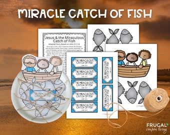 Miraculous Catch of Fish Bible Story Craft, John 21:1-14 Miracle of Jesus Fish Story Printable, Jesus & Fishermen Story Sunday School Lesson