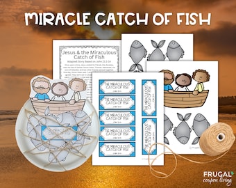 Miraculous Catch of Fish Bible Story Craft, John 21:1-14 Miracle of Jesus Fish Story Printable, Jesus & Fishermen Story Sunday School Lesson