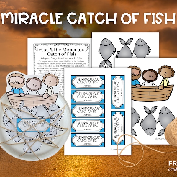 Miraculous Catch of Fish Bible Story Craft, John 21:1-14 Miracle of Jesus Fish Story Printable, Jesus & Fishermen Story Sunday School Lesson