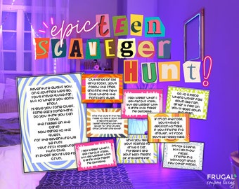 25 Teenage Scavenger Hunt Riddles PDF | Fun Indoor & Outdoor Treasure Hunt Clues Cards for at Home | Difficult Scavenger Hunt for Older Kids