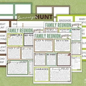 Family Reunion Games Printable Directions & Supply List | 1 9 Family Reunion Activities Indoor or Outdoor | Scavenger Hunt | Charades Cards