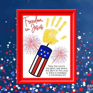 Freedom in Jesus Bible Craft for July 4th,  Patriotic Handprint Art, Sunday School Fourth of July Activity, 2 Corinthians 3:17 Bible Verse
