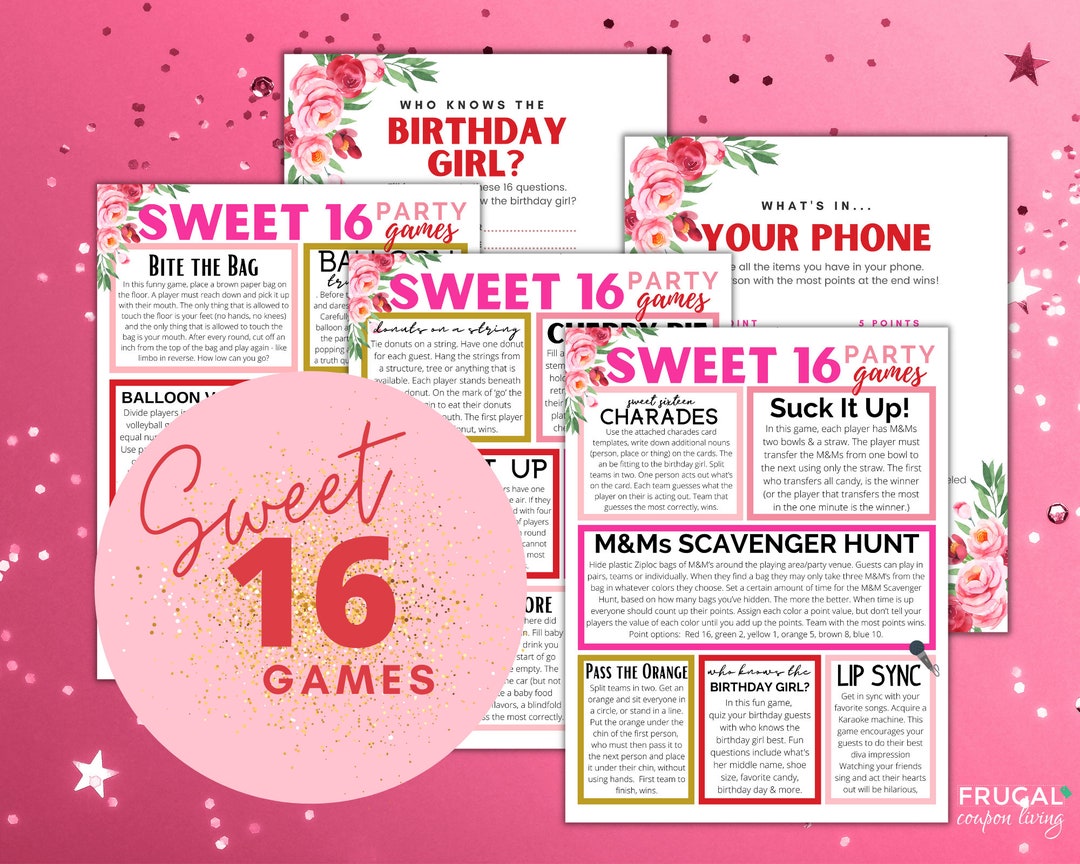 Sweet 16 Party Games Printable  Fun 16th Birthday Games for