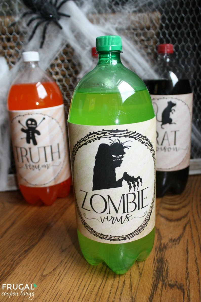 ハロウィンパーティー用ドリンクラベル（デジタルダウンロード）、不気味な2リットルソーダボトル用ハロウィン飲料ラベル印刷可能、Shocktails ハロウィンDIY 画像 5