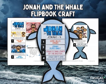 Jonah and the Whale Craft for Kids, Jonah and the Big Fish Bible Story Flipbook & Kids' Coloring Page, Jonah 1-4 Sunday School Printable Set