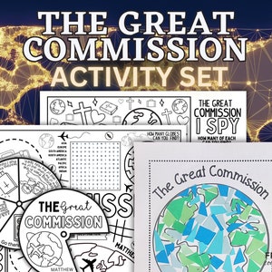 The Great Commission of Jesus Church Activity Sheets for Kids,- Matthew 28:19-20 Bible Verse Printable, Coloring Wheel, & Mosaic Art Craft