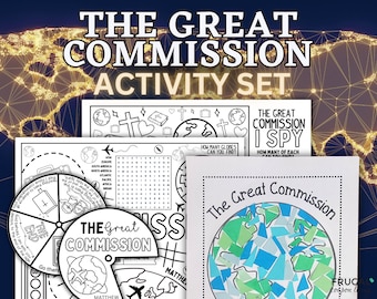 The Great Commission of Jesus Church Activity Sheets for Kids,- Matthew 28:19-20 Bible Verse Printable, Coloring Wheel, & Mosaic Art Craft