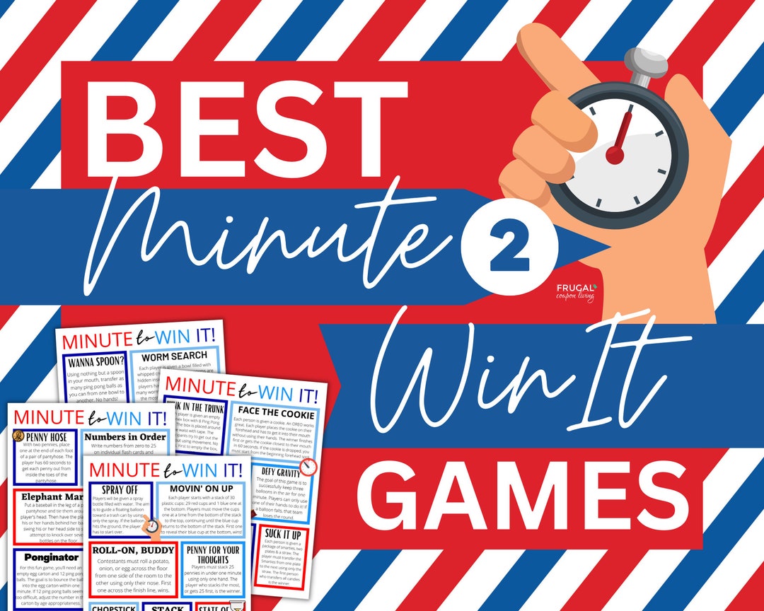 Minute to Win It Games Printable, One Minute Games Party Activity Kids Birthday Party Games, 60