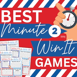 Minute to Win it Games Printable, One minute games party activity kids birthday party games, 60 second Minute to Win it Games kids & adults