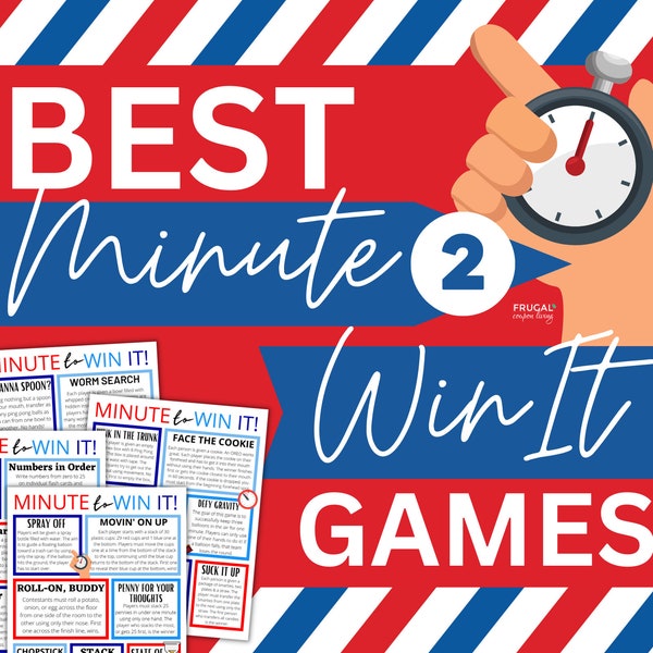 Minute to Win it Games Printable, One minute games party activity kids birthday party games, 60 second Minute to Win it Games kids & adults