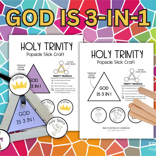 Holy Trinity Triangle Stick Craft, God is 3-in-1 Father, Son, Holy Spirit Activity for Kids, Trinity Triangle Symbol, Holy Trinity Download
