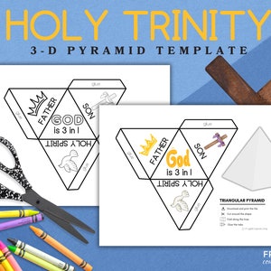 Holy Trinity Pyramid Printable Template, God 3-in-1 Trinity Sunday School Craft, Printable 3-D Pyramid Worksheet, Father, Son, Holy Spirit