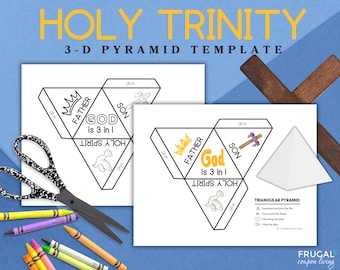 Holy Trinity Pyramid Printable Template, God 3-in-1 Trinity Sunday School Craft, Printable 3-D Pyramid Worksheet, Father, Son, Holy Spirit