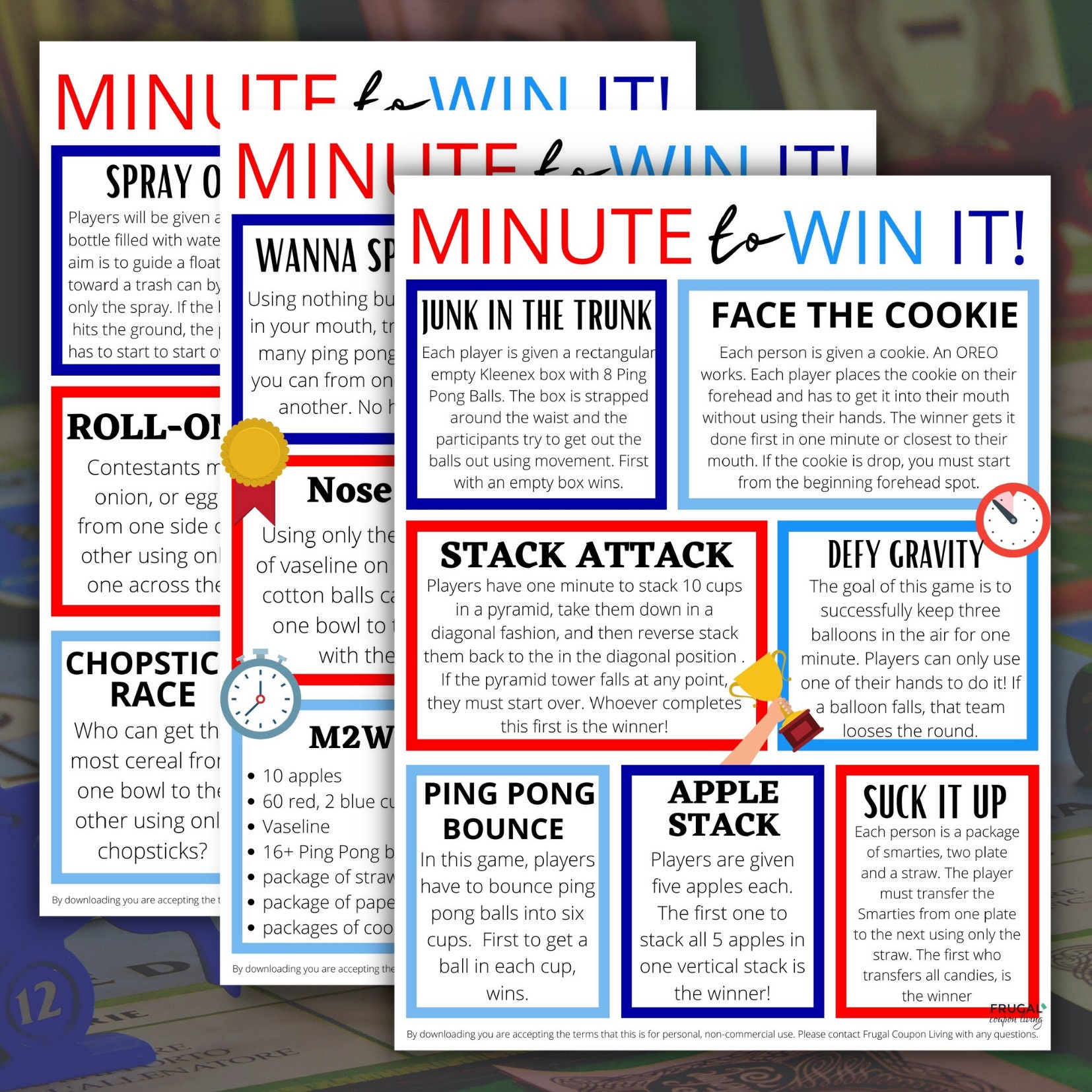 Minute To Win It Games Directions Supply List Family Game Etsy
