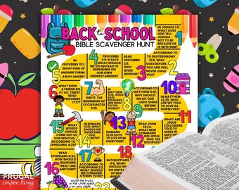 Back to School Bible Scavenger Hunt, Youth Bible Trivia Game on Wisdom, Kindness & Prayer, Christian First Day of School with Jesus Activity