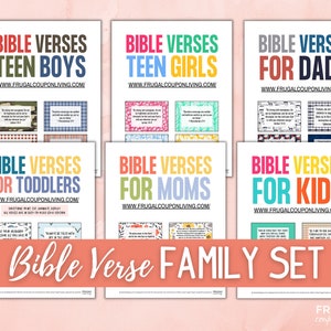 Cartões de versículos bíblicos para memória para toda a família para impressão | 120 melhores cartões de versículos bíblicos para família | Conjunto de download digital de cartões de escritura com 6