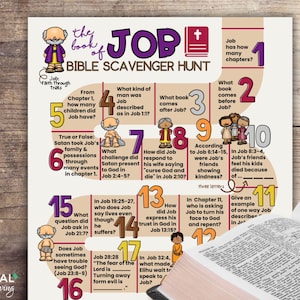 Job Bible Scavenger Hunt, Book of Job Summary Bible Trivia Game, Job Bible Treasure Hunt, Youth Sunday School Game, Job Bible Study Lesson