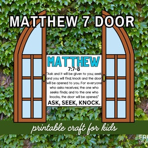 Matthew 7 Sunday School Craft, Ask Seek Knock Christian Art Kids, Matthew 7:7-8 Bible Lesson Sunday School Coloring Cut Out Door Printable