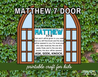 Matthew 7 Sunday School Craft, Ask Seek Knock Christian Art Kids, Matthew 7:7-8 Bible Lesson Sunday School Coloring Cut Out Door Printable