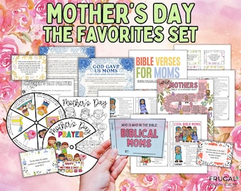 Mother's Day Craft Bundle, 5 Christian Mother's Day Activities, Games, Trivia, Prayer Wheel, Bible Verses for Moms, Kids Sunday School Set
