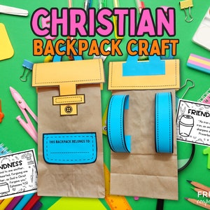 Back to School Backpack Craft, Christian First Day of School Activity, Sunday School Kids Backpack Blessing Prayer Gift Tag & Bible Verses