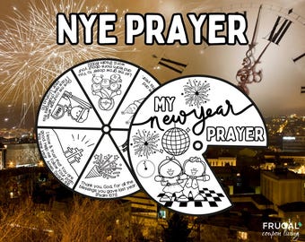 New Year Prayer Kids Coloring Wheel Printable Craft, Christian New Year's Eve Spinner Wheel, New Year Sunday School Lesson with Bible Verses