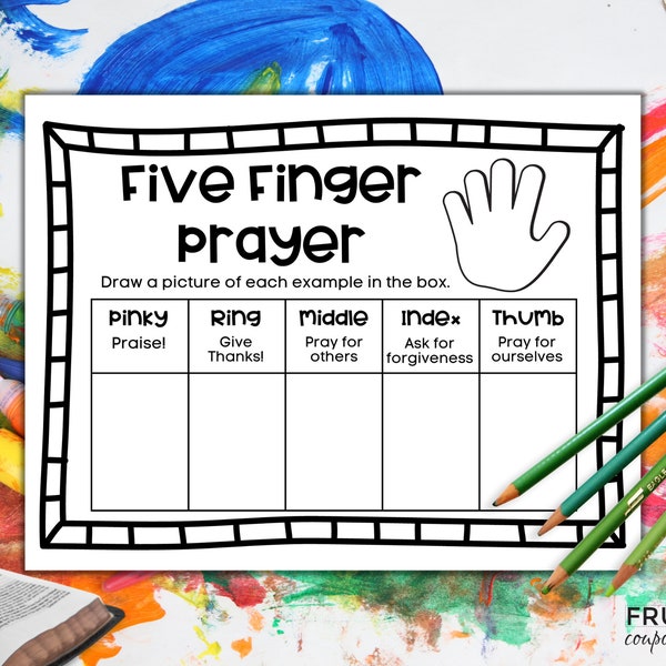 5-vingergebed afdrukbaar | 5-vingergebedsmethode, zondagsschoolkleurplaten voor kinderen, zondagsschoollessen, zondagsschoolactiviteiten