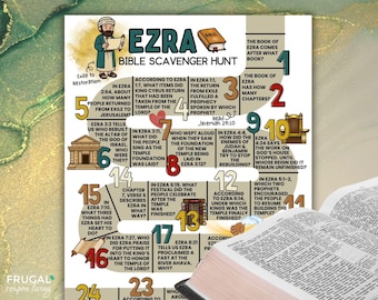 Ezra Bible Scavenger Hunt, Exile to Restoration Bible Trivia Game on the Book of Ezra, Old Testament Bible Study Printable Activity Set