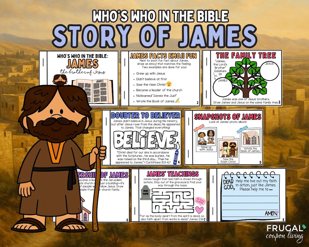 James Mini Story Book Printable, Kids' Character of James in the Bible