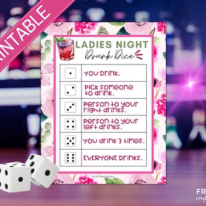 Girls Night Games | Ladies Night Drunk Dice Drinking Game for Adults | Ladies Night Printable Game | Girls Night In | Ladies Night Fun Games
