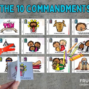 Ten Commandments Mini Book Flipbook Printable, Old Testament Bible Coloring Book Miniature, Moses Sunday School Lesson, Moses Bible Lesson