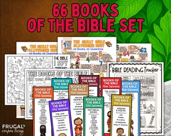 66 Books of the Bible Activity Set - Old & New Testament Bible Scavenger Hunt, Activity Mats, Bookmarks, Reading Tracker Printable Bundle