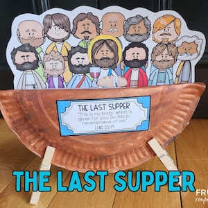 The Last Supper Kids Craft, Jesus & the 12 Disciples Paper Plate Bible Printable Holy Week Easter Activity, Bread and Wine Communion Set