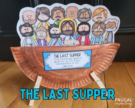 The Last Supper Kids Craft, Jesus & the 12 Disciples Paper Plate Bible Printable Holy Week Easter Activity, Bread and Wine Communion Set
