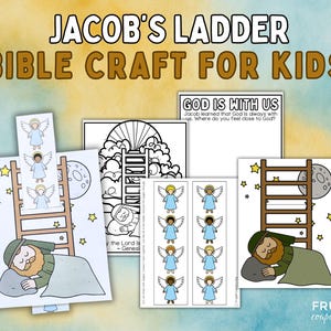 Jacob&#39;s Ladder Bible Craft for Kids, Jacob’s Dream at Bethel Story, Coloring Page, Journal Prompt & Activity Printable Set, Genesis 28:10–22